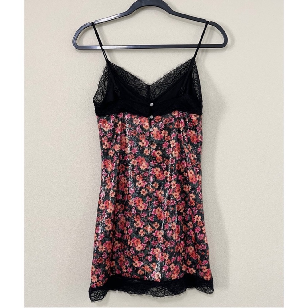 Topshop Size 4 Women's Floral Sequin Lace Trim Slip Mini Dress in Black Multi - Picture 4 of 5